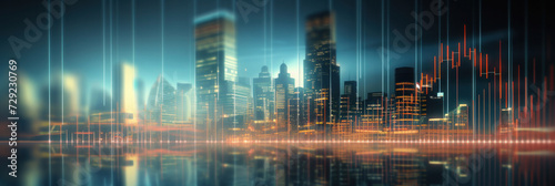 Blurred background of Stock market business concept with financial chart on screen and metropolis. Investment and trading background.
