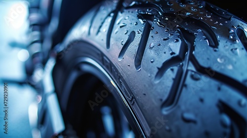 Close-up shot of classical motorcycle tire tread 