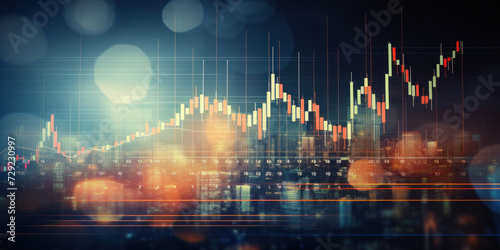 Blurred background of Stock market business concept with financial chart on screen and metropolis. Investment and trading background.