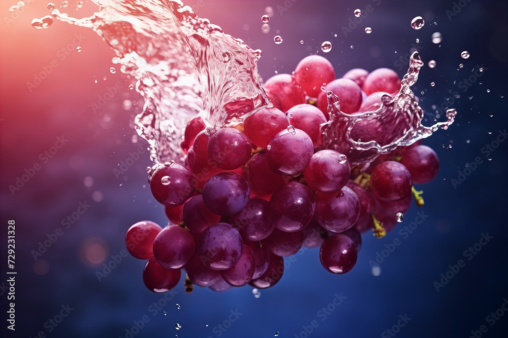 Vibrant Red Grapes Splashing into Water with Dynamic Motion Effect - High Resolution Freshness Concept Image Vibrant Red Grapes Splashing into Water with Dynamic Motion Effect - High Resolution Freshness Concept Image