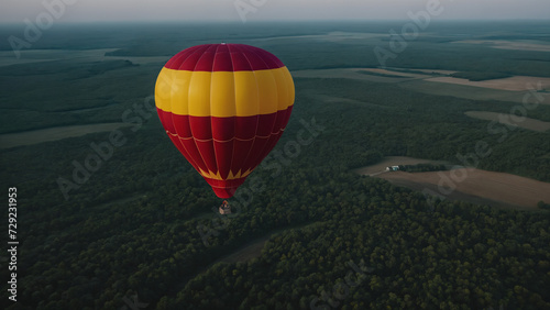 balloon flying over a field with a forest in the background © Ozgurluk Design
