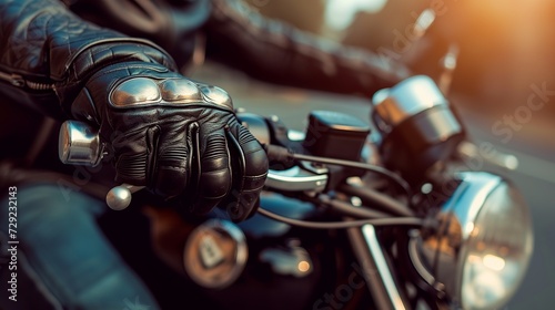 Hand in glove on motorcycle brake handle © Zahid
