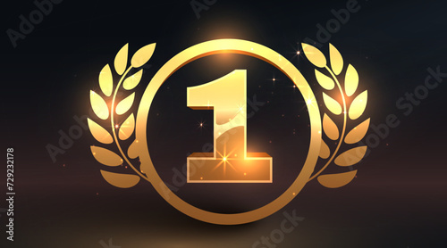 Golden first place award sign. Number 1. Best choice.