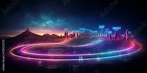 Abstract illuminated night city infrastructure curved line hi tech decorative background vector   