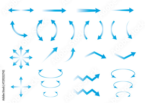 シンプルな青色グラデーションの矢印素材セット photo