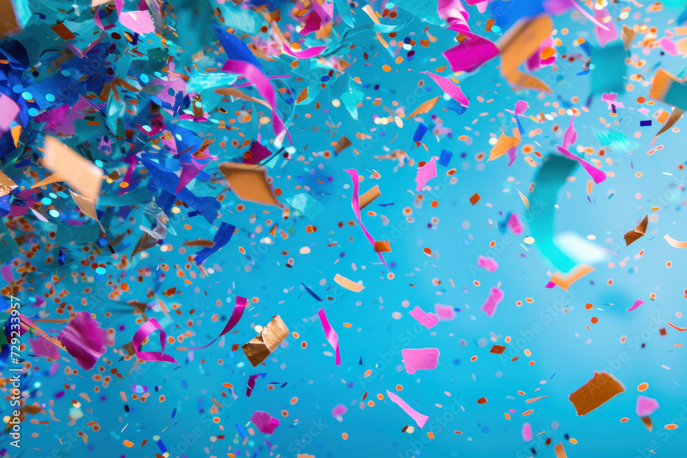 Colorful Confetti on Blue Background
