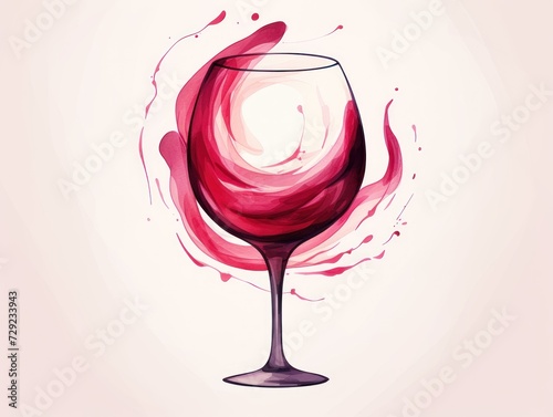 A Red Wine Glass With a Splash of Wine. Watercolor illustration.