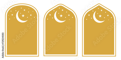Set of vector Islamic door and window shapes. Arabic vintage arch windows and doors in traditional silhouettes. Oriental architecture elements template of eastern door. Vector illustration  photo