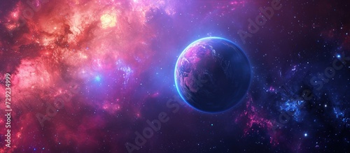Outer space galaxy planet background. AI generated image © prastiwi
