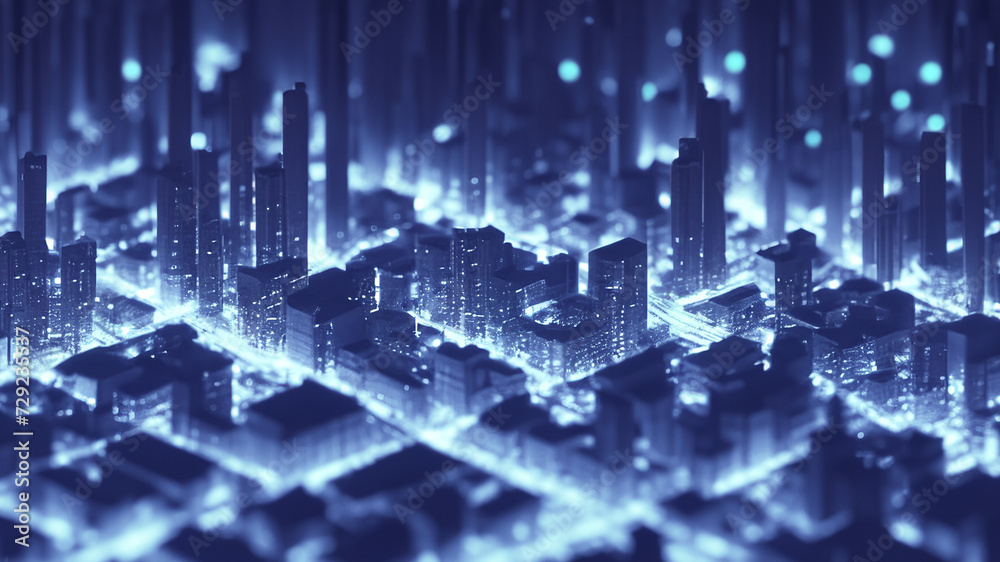 Fototapeta premium Metaverse building city in a digital communication background.