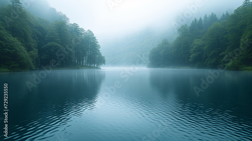 霧のかかった湖