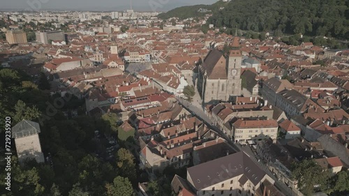 Aerial view of old town center of Brasov, Romania photo