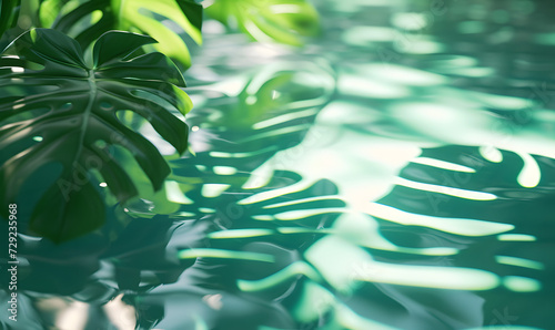 Monstera Leaves Casting Shadows on Tranquil Water Surface  Generative AI