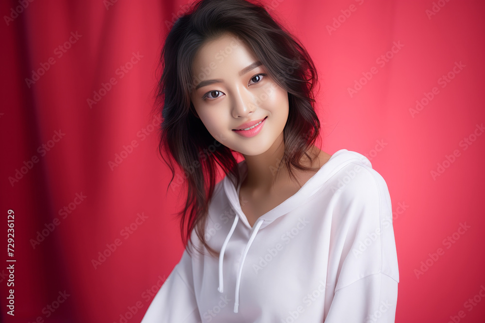 Pajama Chic, charm of a young woman in a joyful pose, donning stylish cotton silk pajamas against a solid studio background. Generative AI. Pajama Chic, charm of a young woman in a joyful pose, donning stylish cotton silk pajamas against a solid studio background. Generative AI.