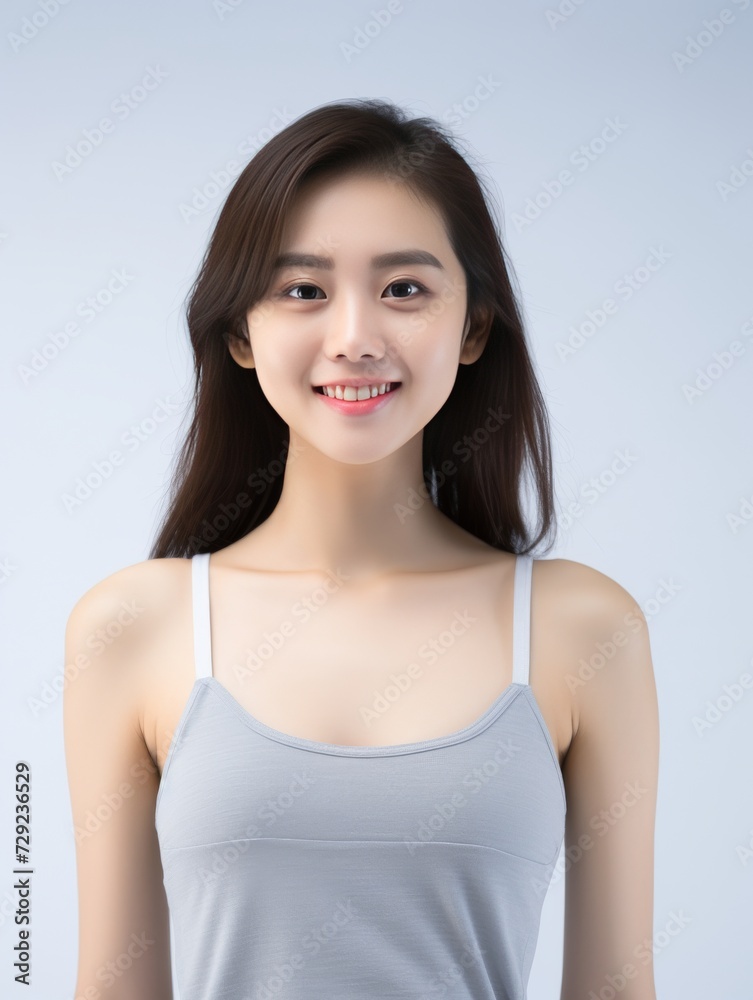 Pajama Chic, charm of a young woman in a joyful pose, donning stylish cotton silk pajamas against a solid studio background. Generative AI. Pajama Chic, charm of a young woman in a joyful pose, donning stylish cotton silk pajamas against a solid studio background. Generative AI.