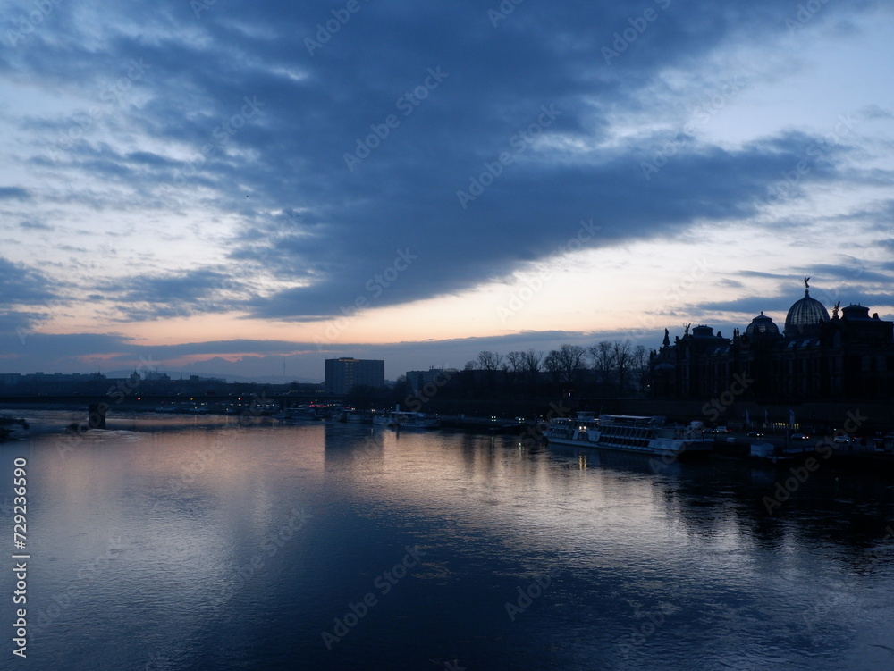 beautiful sunset city and river view in Prague 