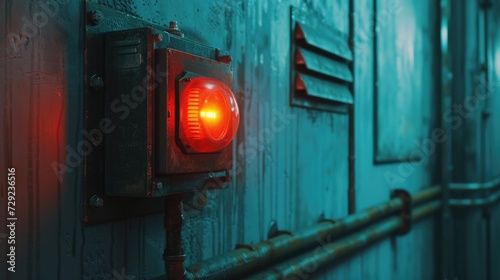 A close up shot of a red light illuminating a wall. This image can be used to represent danger, warning signs, or as a background element in various designs