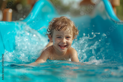 Toddler enjoying water slide