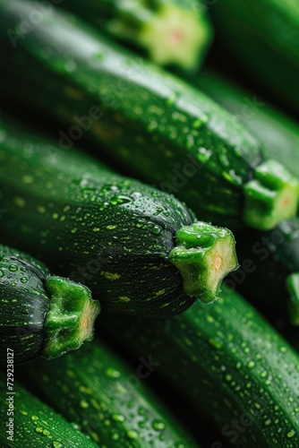 A pile of green zucchini stacked on top of each other. Suitable for recipes  healthy eating  and agriculture concepts