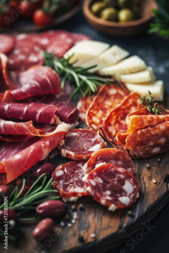 A platter of various meats and cheeses, perfect for entertaining or a delicious snack