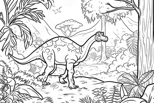 Camarasaurus Dinosaur Black White Linear Doodles Line Art Coloring Page  Kids Coloring Book