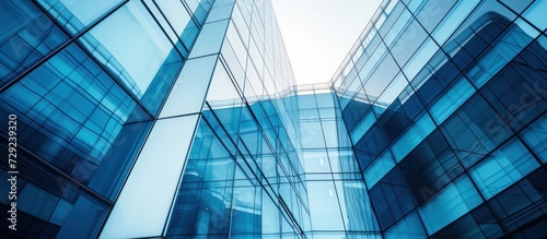 Futuristic office building glass blue toned image. AI generated image