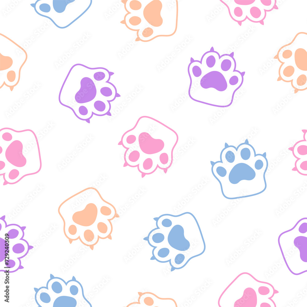 Seamless pattern with colorful paws