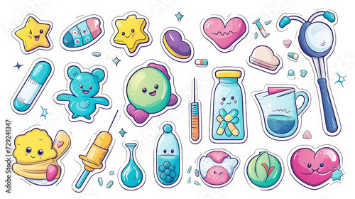 Set of fashionable children s stickers. Healthcare theme. Colorful funny labels after medical procedures. Generative AI