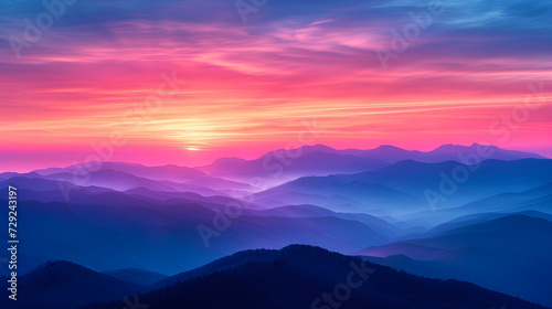 A levitating mountain range, with ethereal colors as the background, during a psychedelic sunrise