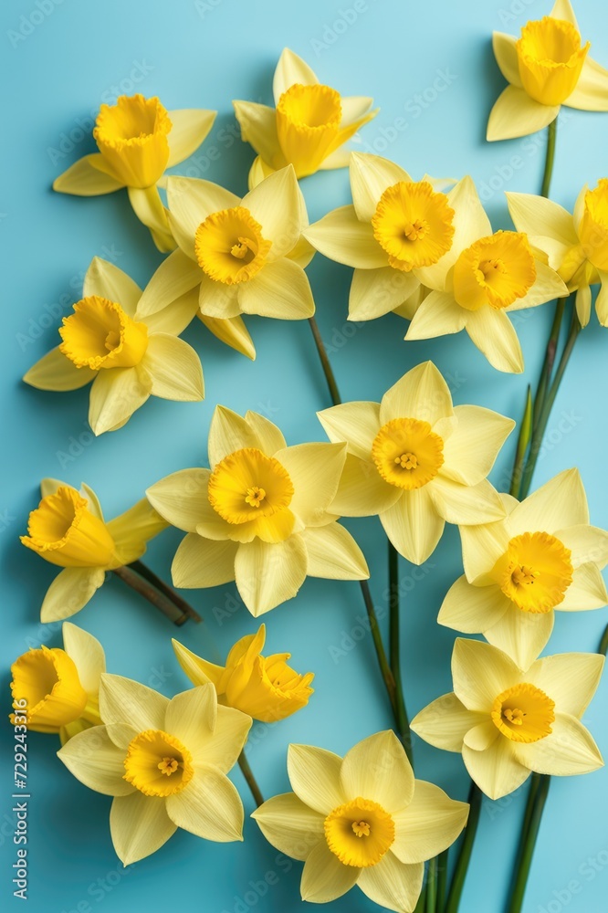 Fototapeta premium Bright Yellow Daffodils Against Blue