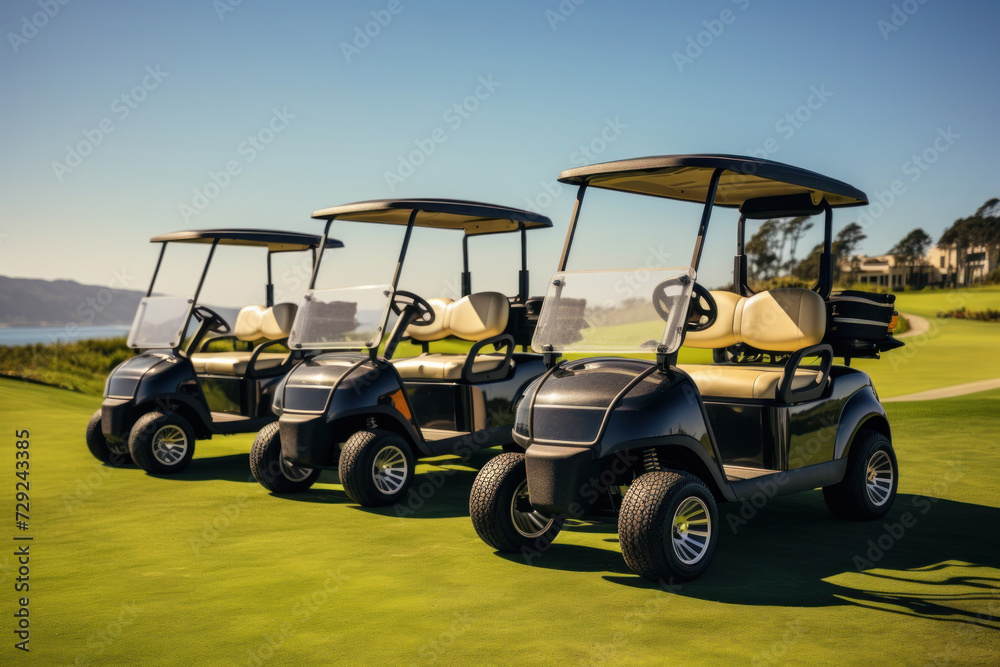 A golf car on the golf course. A golf car on the golf course.