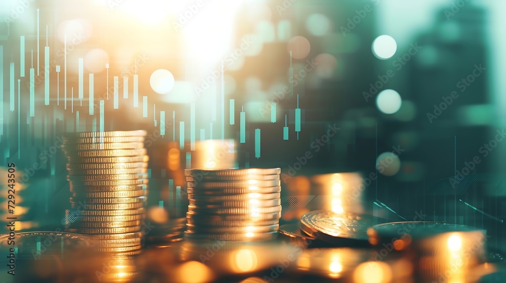 Double exposure image of coin stacks on technology financial graph background.Economy trends background for business ,financial meltdown ,Cryptocurrency digital economy. : Generative AI Double exposure image of coin stacks on technology financial graph background.Economy trends background for business ,financial meltdown ,Cryptocurrency digital economy. : Generative AI