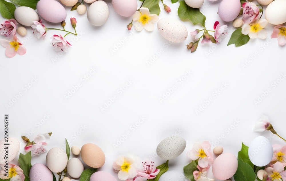 eggs and nest background with copy space. colorful easter eggs and branches on white background eggs and nest background with copy space. colorful easter eggs and branches on white background