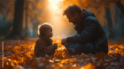 Father and son in the park, autumn