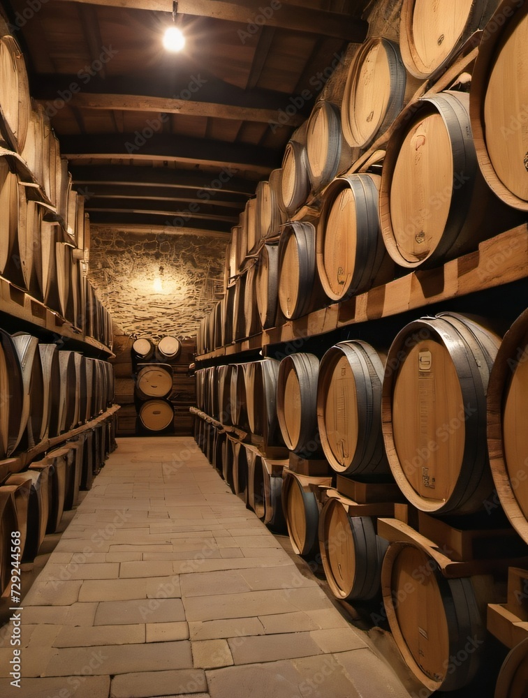Photo Of Wine Barrels In Wine Vaults, Wine Or Whiskey Barrels, French Wooden Barrels