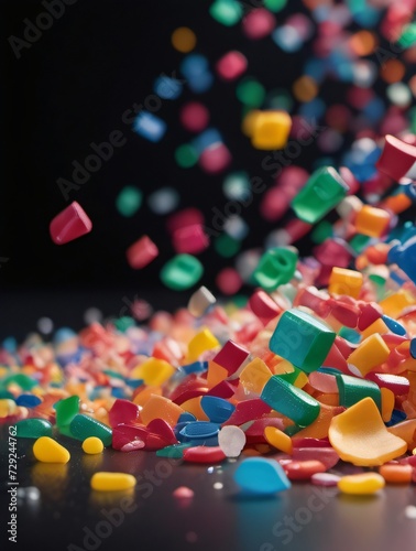Photo Of Colorful Plastic Particles Descending On A Blank Surface
