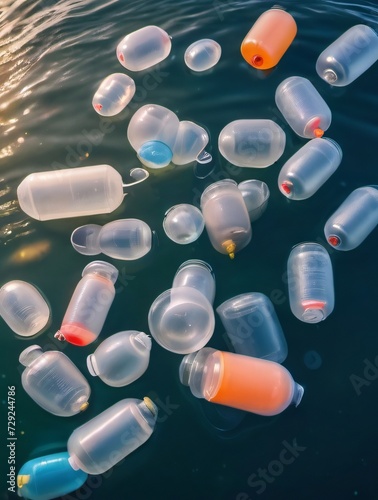 Photo Of Plastic Floats In The Ocean Or Sea Pollution Issue, Plastic Or Microplastic