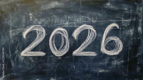 The text "2026" written with white chalk on a blackboard. 