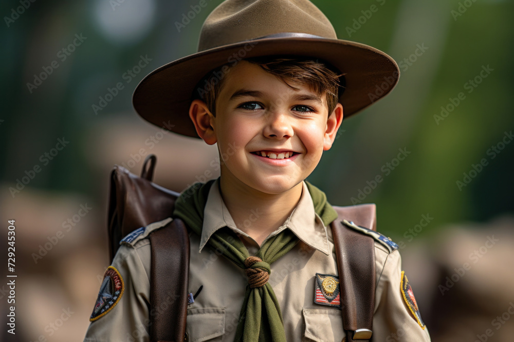 A happy boy scout in uniform.