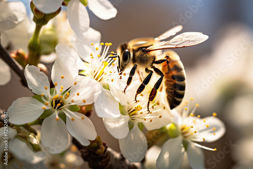 Bee sits on a flower, insect and apiary. Animal, plant, bee-garden, beekeeping and apiculture