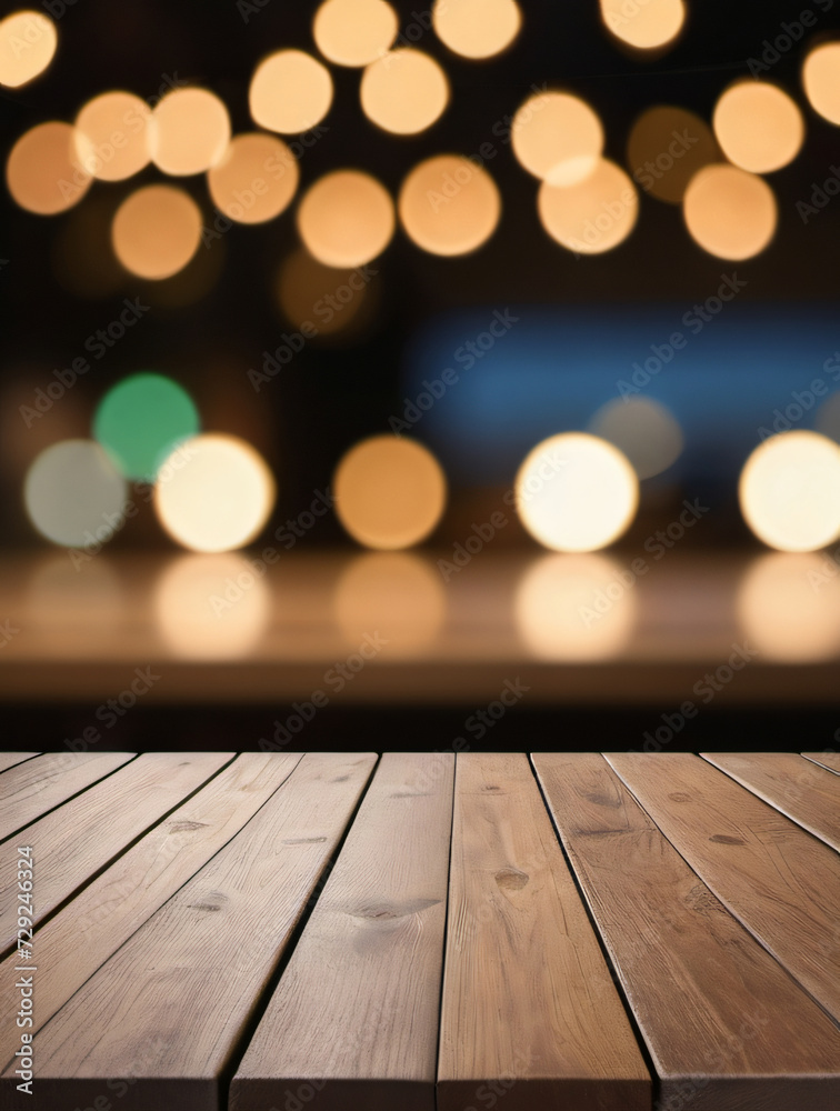 Photo Of Empty Wooden Table With Bokeh Light Background Photo Of Empty Wooden Table With Bokeh Light Background