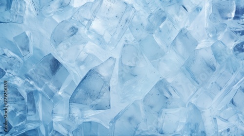 Close-Up View of Ice Crystals. Minimalistic blue background.