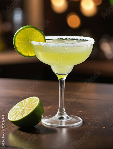 Photo Of Margarita Cocktail With Lime A Salt Rim