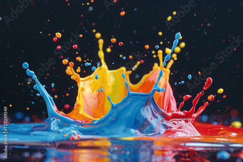 Abstract paint splashing in vibrant colors liquid
