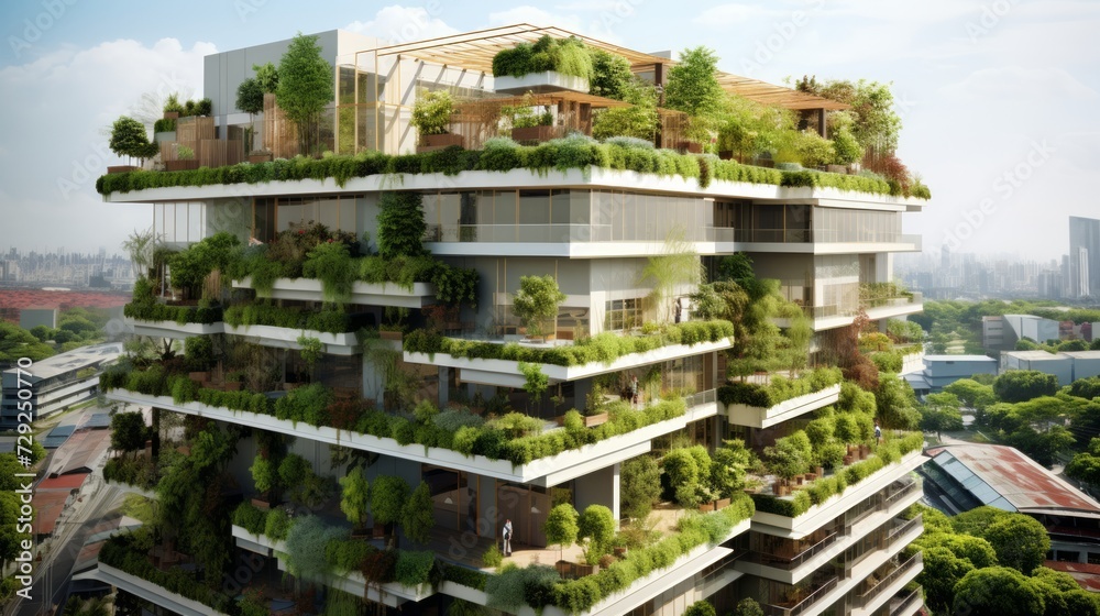 Green rooftops and vertical gardens promoting urban sustainability and ecological balance Generative AI Green rooftops and vertical gardens promoting urban sustainability and ecological balance Generative AI