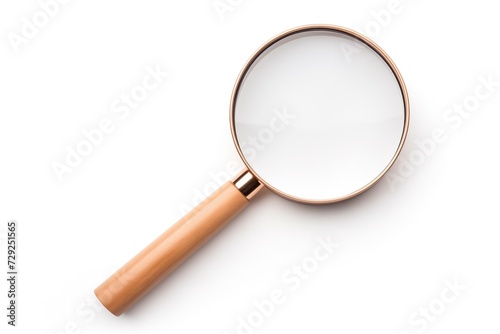 An elegant magnifying glass with a wooden handle lies against a pure white background, its simplicity inviting a closer look