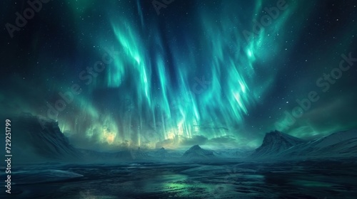 Hypnotic aurora borealis event backdrop, shimmering northern lights, and celestial beauty, creating a mesmerizing and ethereal setting Generative AI