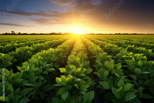 Agricultural, soy plantation on field.
