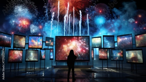 Interactive digital installation allowing users to create virtual fireworks displays. Generative AI