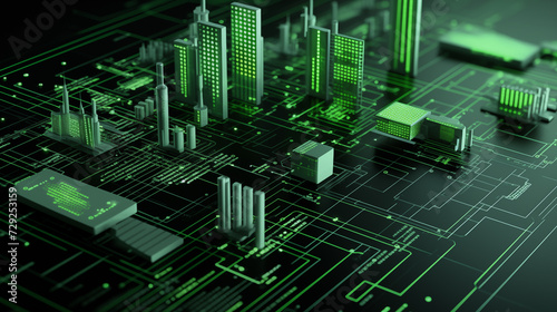 Green neon bars chart, business growth and development and financial and investment data analysis.